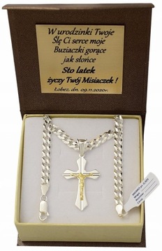 Łańcuszek Męski Srebrny Pancerka 5,00 mm z Krzyżykiem pr 925 Grawer Gratis