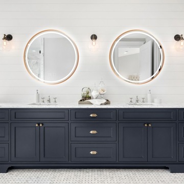 LUSTRO WISZĄCE PODŚWIETLANE LED RÓŻOWE ZŁOTO ROSE GOLD RAMA OKRĄGŁE 80cm