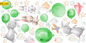 Наклейки на стену Зайчики и шарики детские зеленые