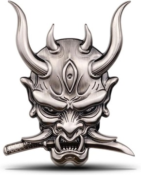 Metalowa naklejka na samochód, naklejka na maskę Hannyi, emblemat wojownika Ghost Fangs, diabeł