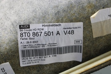фото thumb №6, Audi a5 8t стеля 8t0867501a 8t0 867 501 a 6ps колір чорний pod люк