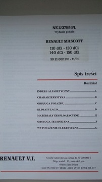 RENAULT Mascott dCi Руководство пользователя на польском языке Renault Mascott DCI 11/2001