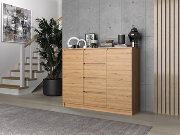 NOWOCZESNA KOMODA 120CM SŁUPEK SZAFKA REGAŁ SALON DĄB ARTISAN SZUFLADY ABS