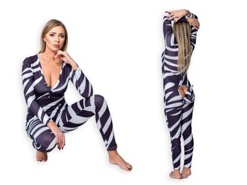 PIŻAMA DAMSKA PREZENT NA WALENTYNKI DLA NIEJ ROZPINANA Z KALPKĄ ZEBRA XL