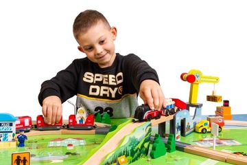 OGROMNA Drewniana Kolejka XXL PUZZLE mata Pociąg