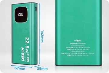 Аккумулятор Power-Bank Зеленый Металлик 30000 мАч QC