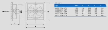 WOO 23/17 UŻW - вентилятор однофазный с заслонкой