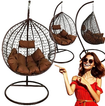 ПОДВЕСНОЙ СТУЛ COCOON, ПОДУШКА XXL, КОРИЧНЕВЫЙ КАРКАС, КРЕСЛО-КАЧАЛКА, САДОВАЯ КОРЗИНА