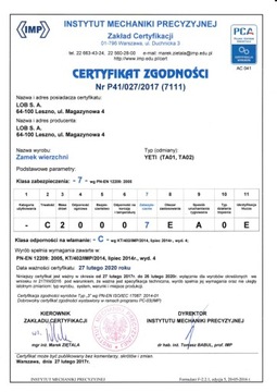 Zamek do drzwi LOB YETI TA01, atestowany, brąz