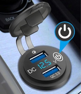 ŁADOWARKA MOTOCYKLOWA 2USB Quick Charge Woltomierz