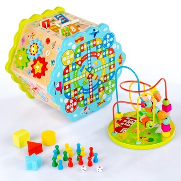 ДЕРЕВЯННЫЙ РАЗВИВАЮЩИЙ КУБ KINDERPLAY ДЛЯ ДЕТЕЙ СОРТЕР-ИГРА КИТАЙСКИЙ 8в1