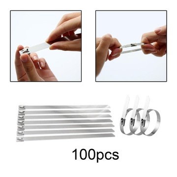 100 sztuk opasek kablowych ze stali nierdzewnej Elementy metalowe wielokrotnego użytku 4,6 mm x 150 mm