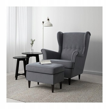 IKEA STRANDMON wygodny stylowy fotel uszak SZARY
