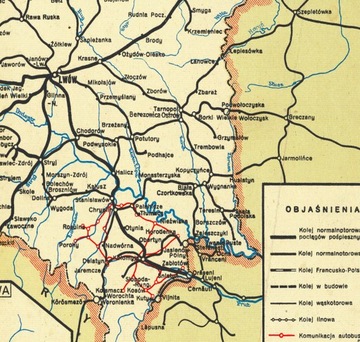 Stara mapa Polskie Koleje Państwowe 1939r. 70x50cm