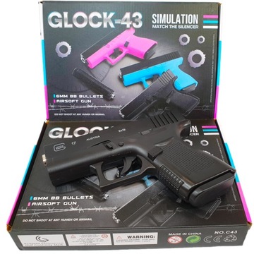 GLOCK 43 МЕТАЛЛИЧЕСКИЙ ШАРОВОЙ ПИСТОЛЕТ ASG, ЧЕРНАЯ ИМИТАЦИЯ ПИСТОЛЕТА