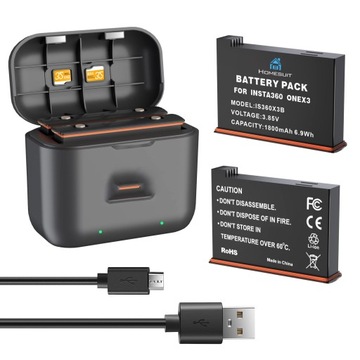 ładowarka do insta360 one x3,ładowarka + 2 baterie 1800 mAh