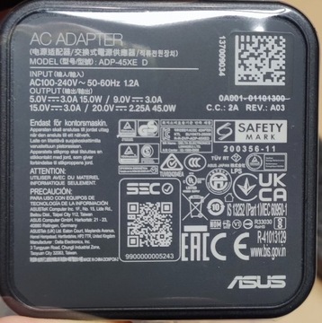 ОРИГИНАЛЬНЫЙ БЛОК ПИТАНИЯ ASUS 45 Вт USB-C + КАБЕЛЬ