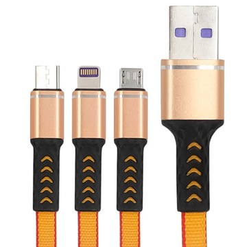 Плоский USB-кабель 3 в 1 БЫСТРАЯ ЗАРЯДКА MICRO TYP-C IP