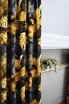 ZASŁONA METRAŻ VELVET PLUSZ MONSTERA ZŁOTO 150cm