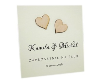 ZS12 *2 K Zaproszenie na ślub ślubne z drewnianymi serduszkami