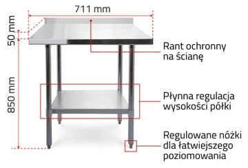 РАБОЧИЙ СТОЛ 700мм, НЕРЖАВЕЮЩАЯ СТАЛЬ + RANT