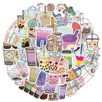 НАБОР ВОДОНЕПРОНИЦАЕМЫХ НАКЛЕЙКОВ BUBBLE TEA MIX 50 шт.