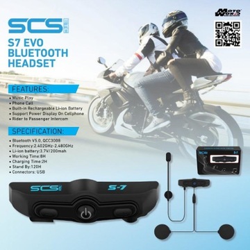 ИНТЕРКОМ BLUETOOTH НАУШНИКИ S7 EVO ДИАПАЗОН 0,1 КМ