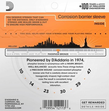 Струны D'Addario EJ15 для акустической гитары 10-47