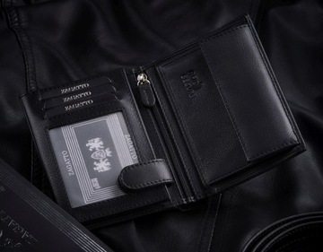 Portfel męski skórzany pionowy czarny klasyczny ochrona kart RFID ZAGATTO