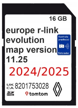 КАРТОЧНАЯ КАРТА RENAULT R-LINK TOMTOM EVOLUTION LIVE 2024/2025 11.25 EU RADAR