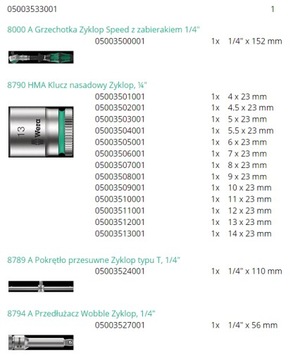 НАБОР СКОРОСТНЫХ ТРЕЩОТОК ZYKLOP 1/4'', 42 ДЕТАЛИ WERA