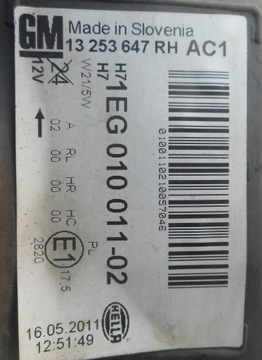 фото thumb №8, Opel astra vi j лампа правая передняя перед 13253647