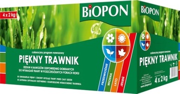 КРАСИВЫЙ ГАЗОН BiOPON удобрение для газонов, круглогодичная программа удобрений 4 x 2 кг