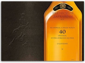 Zaproszenia na 40 urodziny JOHNNIE + koperty 10szt
