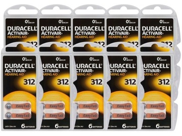 60 аккумуляторов для слуховых аппаратов ACTIVAIR DURACELL DA-312 8 В