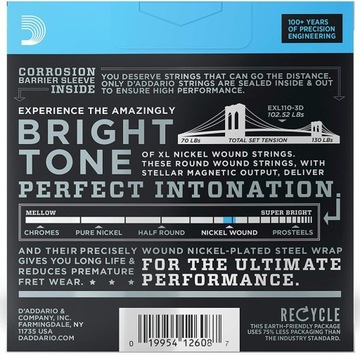 Гитарные струны D'addario EXL110, 3 шт.