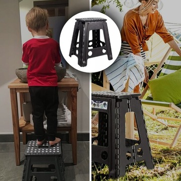 TABORET SKŁADANY KRZESŁO STOPIEŃ ANTYPOŚLIZGOWY CZARNY DRABINKA 39CM STOŁEK