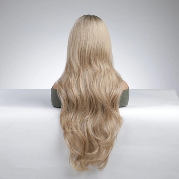 PERUKA blond włosy fale JAK NATURALNE długie falowane LACE FRONT 80cm