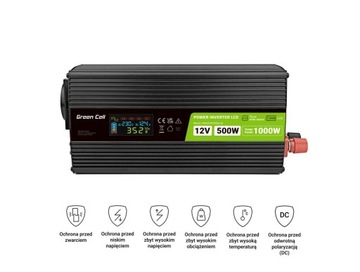 ПРЕОБРАЗОВАТЕЛЬ НАПРЯЖЕНИЯ Green Cell PowerInverter LCD 12В -> 230В 500Вт/1000Вт C