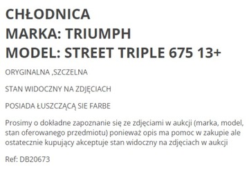 OSŁONA CHŁODNICA WENTYLATOR RADIATOR TRIUMPH STREET TRIPLE 675 R 13+