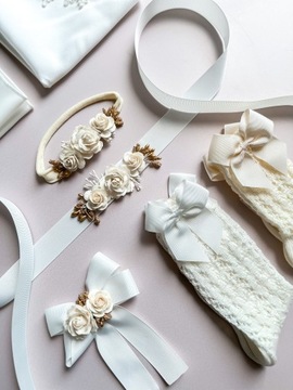 Комплект: повязка на голову и пояс для крещения Baptism Session Ecru Gold