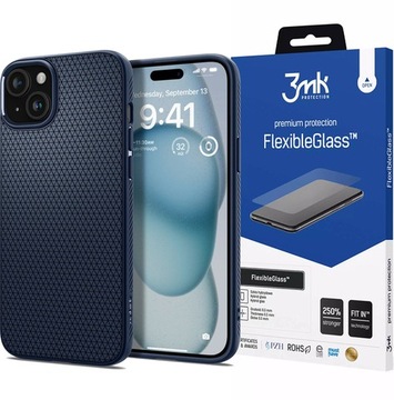 Case + Hybrid Glass для iPhone 15, жидкий воздух Spigen, корпус, крышка