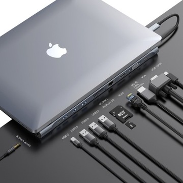 ХАБ ДОК-СТАНЦИЯ «11 в 1» 3x USB HDMI VGA SD LAN
