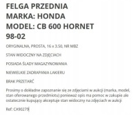 фото thumb №8, . диск перед передняя 16 x 3.50 mbz honda cb600 cb 600 hornet 98 +