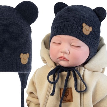 Czapka niemowlęca czapeczka wiązana z podszewką WIOSNA JESIEŃ 38-40cm
