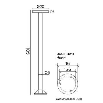 Lampa zewnętrzna słupek ogrodowy LED 12W Rondo II RO-1050 Suma