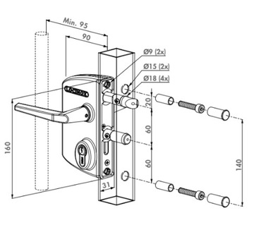 Zamek do bram furtki LAKQ6060 Locinox Premium 6005