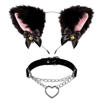 Kattenoren hoofdband i ледерен кеттинг аниме орен хаарбанд Chain Choker
