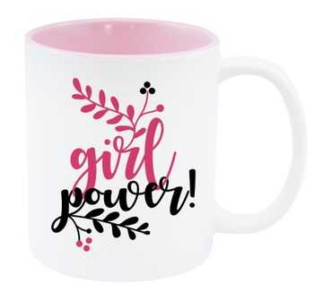 Kubek GIRL POWER Prezent na WALENTYNKI DZIEŃ KOBIET różowe wnętrze 330 ml