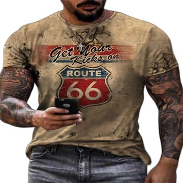 Koszulka męska T-shirt wzór 3D Route 66 klasyk M61